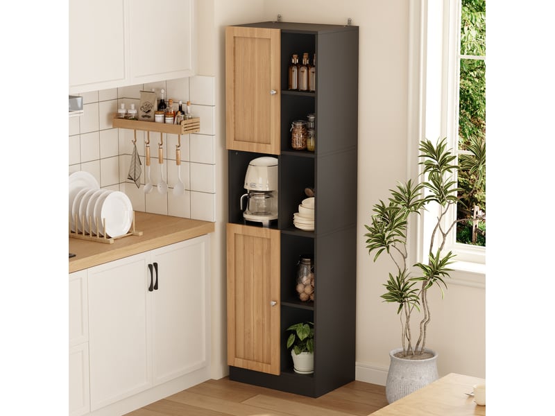  Meuble haut d'angle 50x35,5x170 cm avec 2 portes anthracite et chêne  - Conforama D