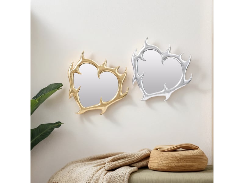  Miroir suspendu en résine en forme de cœur doré – miroir en relief de style européen – décoration bohème pour salon ou bureau – 32,5 x 35 cm  - Conforama E