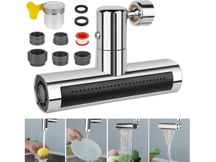 Embout de robinet 4 en 1 - rallonge pivotante à 360°, économiseur d’eau, anti-éclaboussures pour cuisine et salle de bain