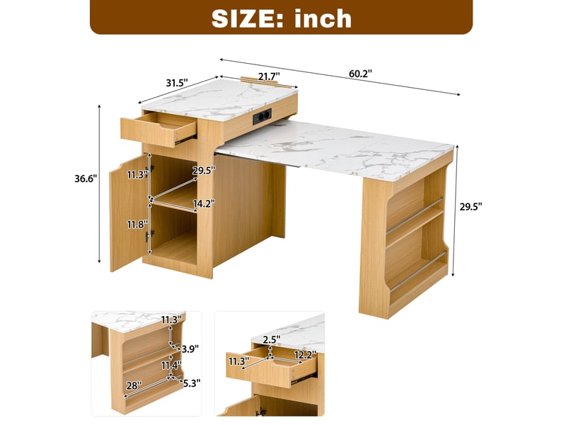  Îlot de cuisine extensible 55x80x93 cm mdf naturel  - Conforama E
