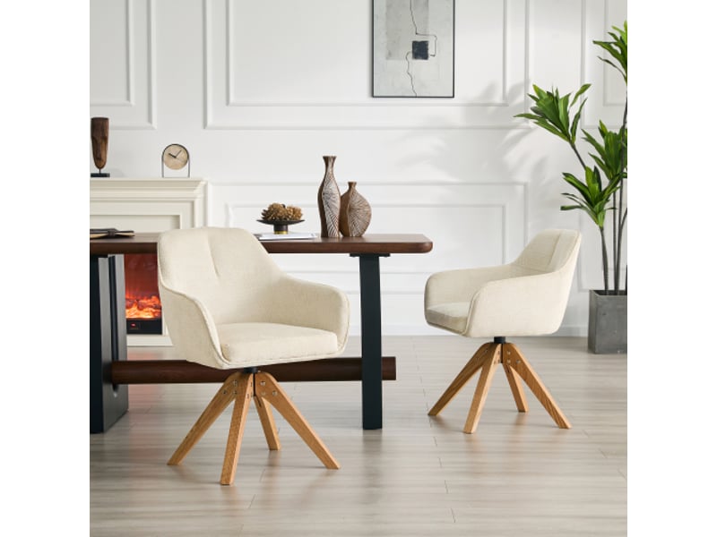  Chaise bois massif pivotante 360° – lot de 2, dossier ergonomique, assise beige, design moderne  - Conforama B