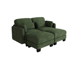 Canapé modulaire 2 places 176x143x88 cm avec 2 poufs en chenille vert