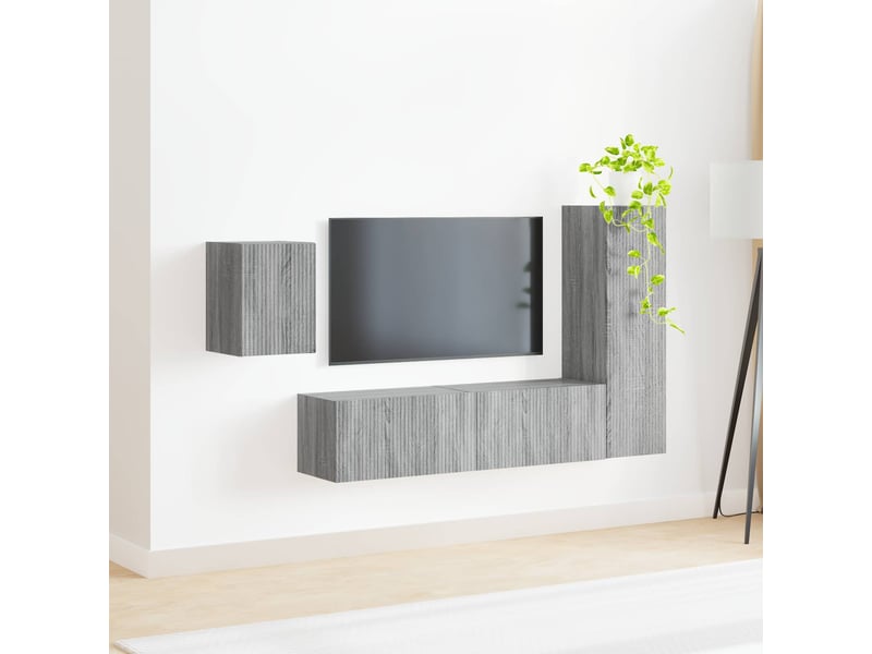  Ensemble meuble tv - banc tv - meuble de rangement 4 pcs gris sonoma bois d'ingénierie  - Conforama D