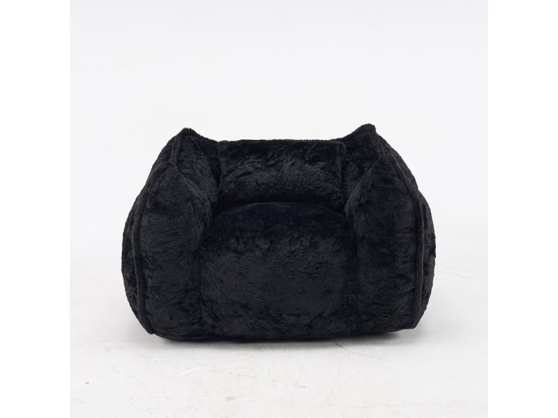Pouf géant noir en fausse fourrure avec coussin, assise confortable pour salon - Conforama A