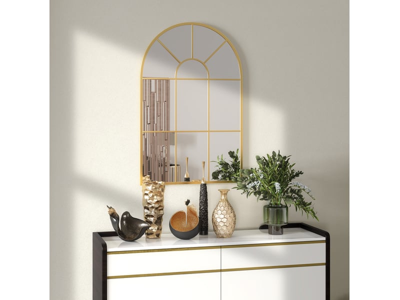  Miroir mural fenêtre décoratif 60x91 cm – doré – cadre en métal arqué avec crochets préinstallés  - Conforama B