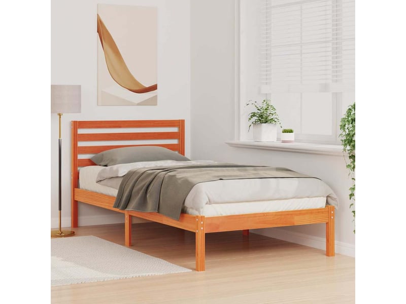 Lit simple- lit adulte -  cadre de lit avec tête de lit brun  90 x 190 cm pin massif  - Conforama B