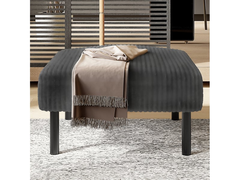  Pied de pouf premium en tissu de velours - hocker super confortable avec cadre métallique - polyvalent comme repose-pieds, tabouret ou table d'appoint - montage rapide et sans outil  - Conforama D