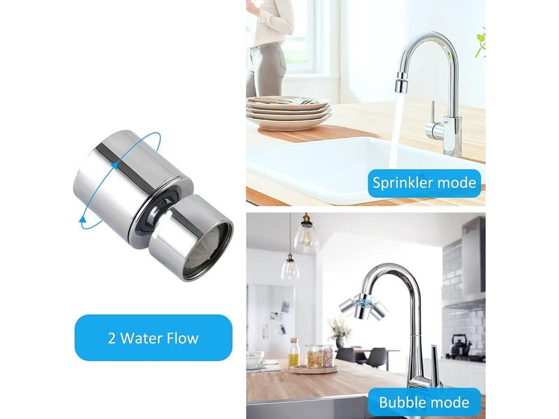  Aérateurs de robinet rotatifs 360°, aérateur de robinet économiseur d'eau avec 2 modes, buse de robinet de cuisine réglable, filtre à bulles  - Conforama D
