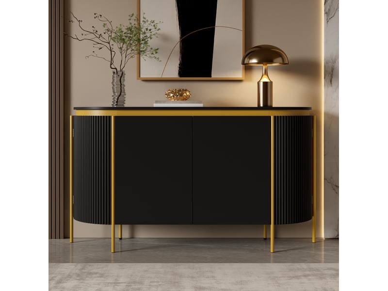 Buffet bas tcqpz 140 x 38 x 80 cm 4 portes sans poignées mdf noir - Conforama E