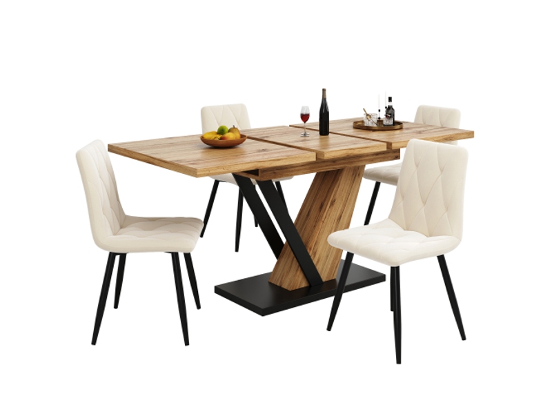 Table à manger extensible 120-160 cm, plateau bois grainé 75 x 75,5 cm, cuisine et salon, design moderne - Conforama A