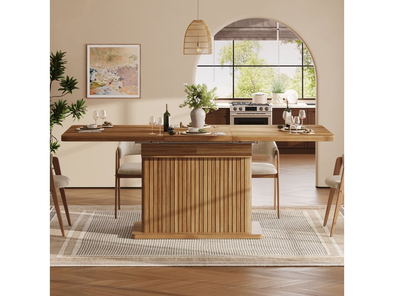 Table à manger extensible avec rangement 160x80x76 cm marron foncé - Conforama W