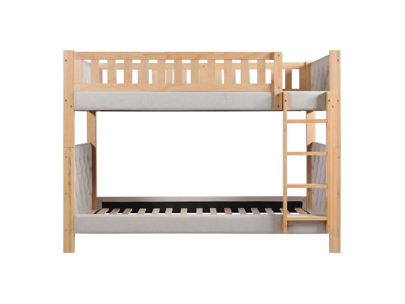  Lit superposé enfant 90x200 cm, structure de lit avec escalier droit 4 marches, sommier, bois mdf, gris, sans matelas  - Conforama E