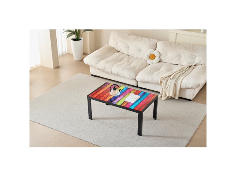  Table basse en verre trempé noir avec pieds en métal, surface facile à nettoyer pour salon, cuisine et terrasse  - Conforama E