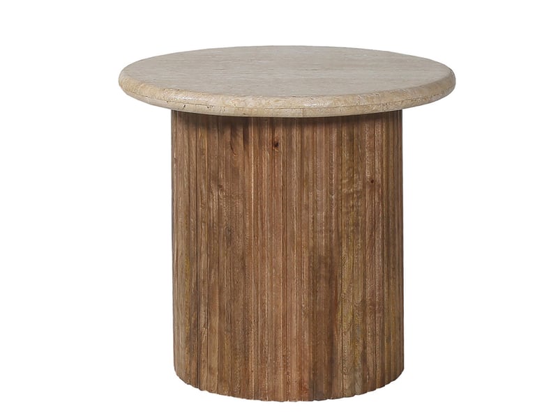  Table d'appoint en travertin et bois de manguier 50 cm  - Conforama D