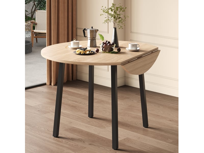  Table à manger ronde pliante 100 x 100 cm, mdf et pieds en métal, chêne clair  - Conforama B