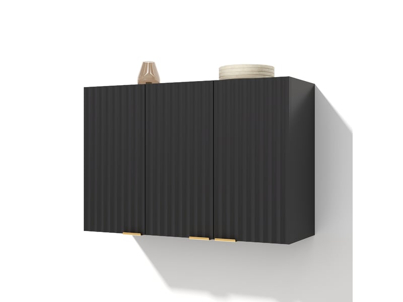  Armoire murale avec 3 portes, rangement fermé à fixation murale pour cuisine et salle de bain, en mdf noir, 90×29×60 cm  - Conforama A