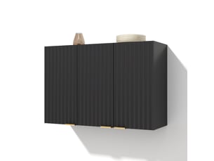 Armoire murale avec 3 portes, rangement fermé à fixation murale pour cuisine et salle de bain, en mdf noir, 90×29×60 cm