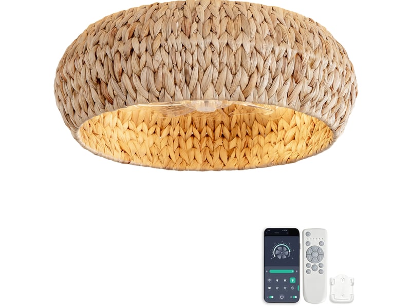  Ventilateur plafonnier lumineux 19 pouces en rotin cuivré avec 6 vitesses  - Conforama A
