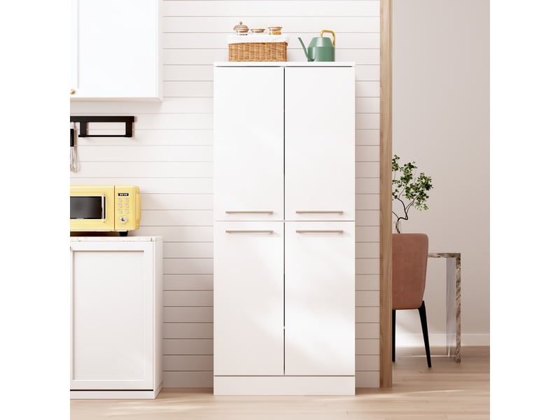  Armoire de cuisine haute blanche, garde-manger 4 portes, étagères réglables, 76x42x180cm  - Conforama C