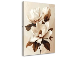 Tableaux, magnolia blanc à feuilles brunes sur fond clair 40x60