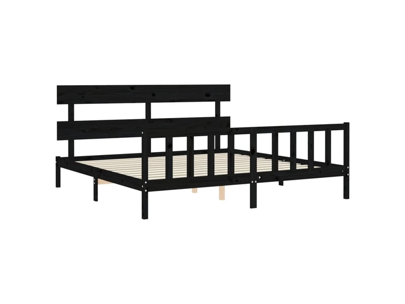  Lit double- lit adulte -  cadre de lit sans matelas noir 200x200 cm bois massif de pin  - Conforama D