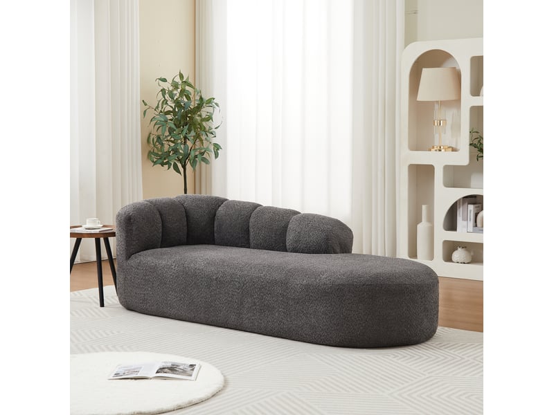 Méridienne 2 places avec dossier ondulé et assise rembourrée, pour salon ou chambre, en chenille gris anthracite  - Conforama D