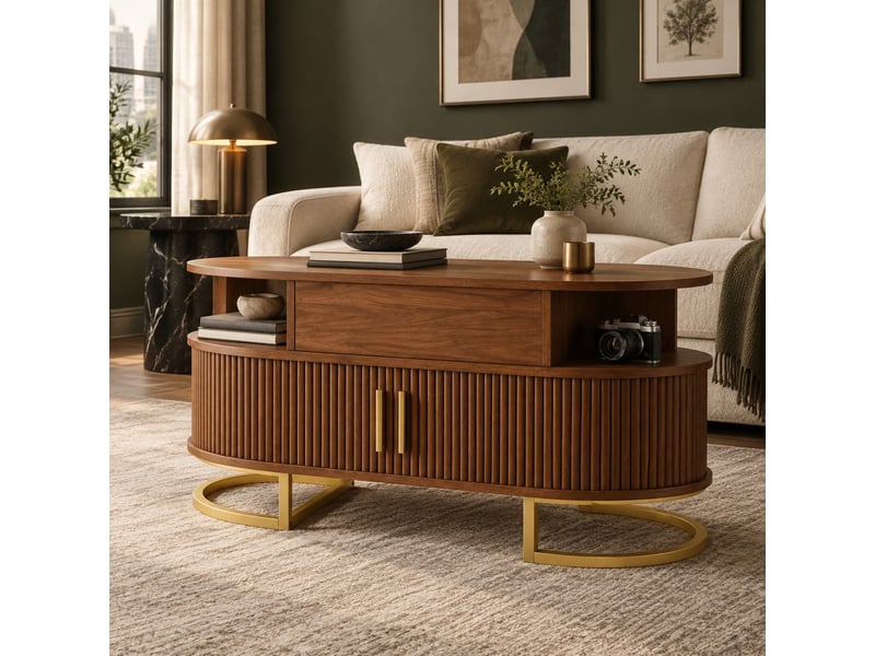  Table basse ovale à plateau relevable avec rangement 100 x 50 cm evryae  - Conforama C