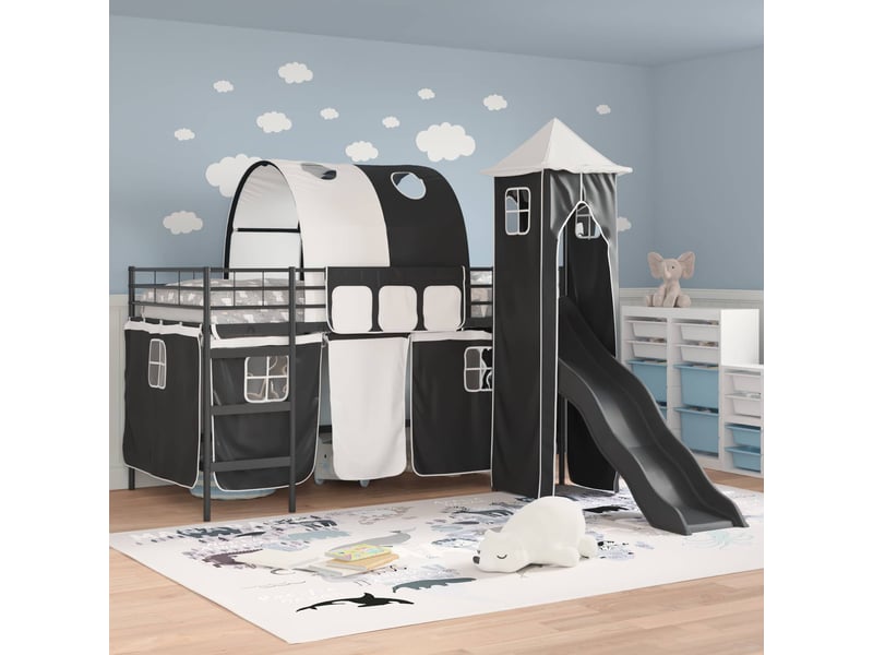  Cadre de lit superposé pour enfants - lit jeune uni noir 90 x 200 cm métal  - Conforama C