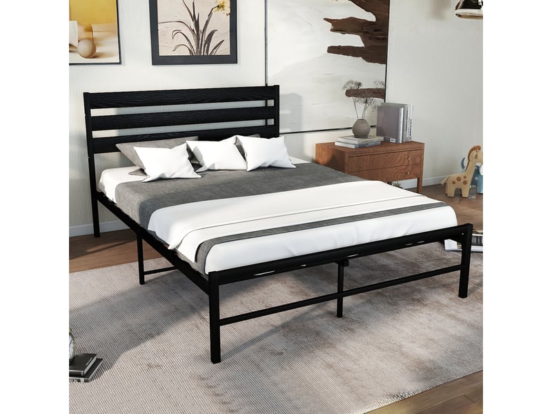  Lit en métal noir avec tête de lit en mdf, pour matelas 200 x 140 cm  - Conforama B
