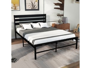 Lit en métal noir avec tête de lit en mdf, pour matelas 200 x 140 cm