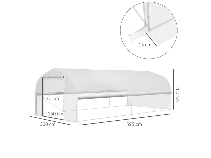  Serre de plain-pied de 6 x 3 x 2 m, 8 fenêtres, porte, moustiquaires, structure métallique, blanche  - Conforama E