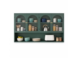 Armoire murale à 4 portes en verre et métal avec étagères pour cuisine et salon, vert foncé, 120×23×70 cm