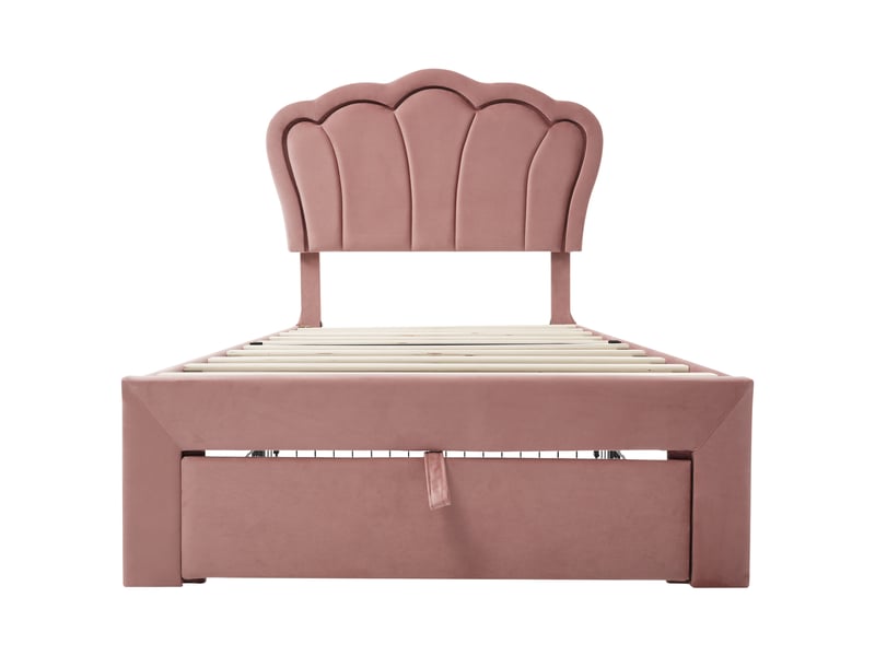  Lit enfant 90 x 190 cm avec sommier à lattes, tête de lit rembourrée fleurie et led rgb  - Conforama D