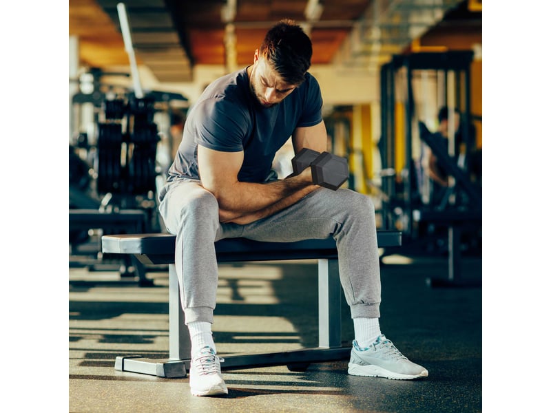  Haltère hexagonal en fonte et caoutchouc, poids de musculation 15 kg pour entraînement maison  - Conforama B
