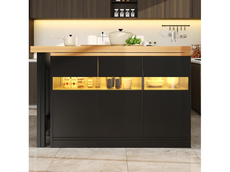 Table extensible avec rangement et éclairage led, avec plateau pivotant en mdf noir et naturel, 120 × 40 × 71,5 cm  - Conforama C