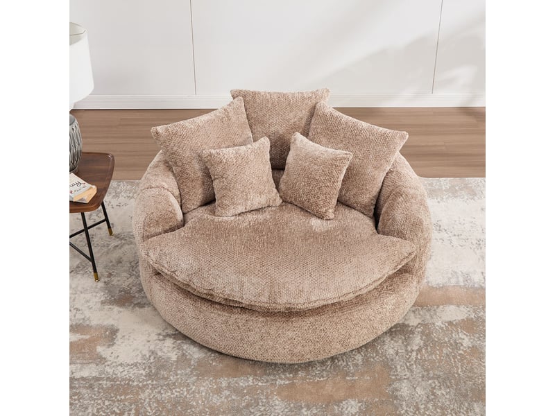 Canapé droit rond xl en mousse polyester, dossier réglable, coussin inclus, 190.5×138×63 cm, café - Conforama D