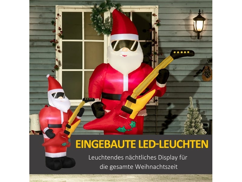  Décoration de noël gonflable père noël 140 x 75 x 215 cm rouge en polyester, éclairage led extérieur  - Conforama D