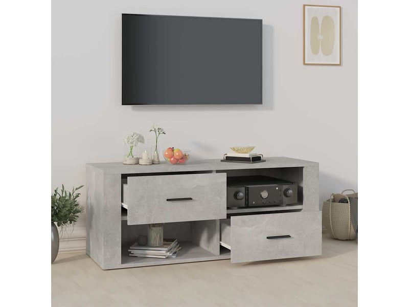  Meuble tv - banc tv - meuble de rangement gris béton 100x35x40 cm bois d'ingénierie  - Conforama C