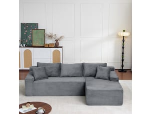 Canapé d’angle modulable droit compressé 4 places en mousse et velours côtelé couleur gris, style moderne