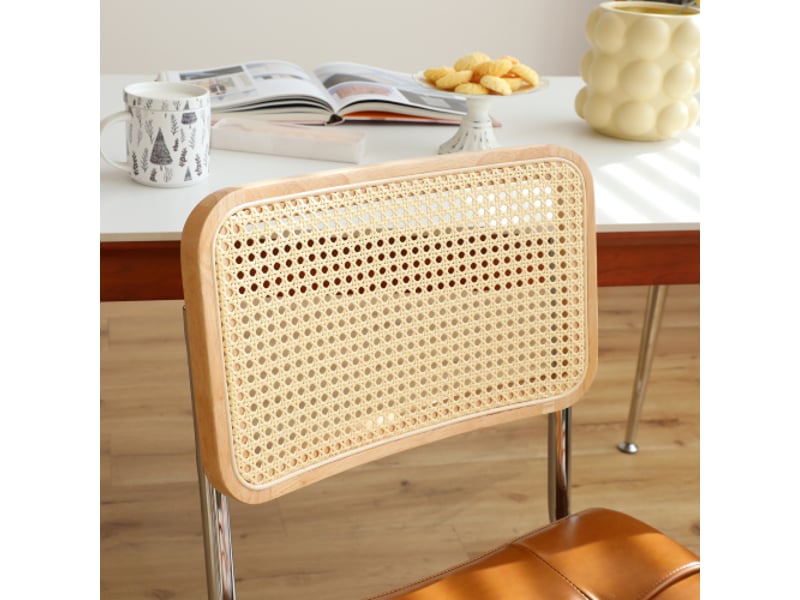  Set de 4 chaises de salle à manger en simili cuir, pieds chromés – style mid-century breuer rembourrées  - Conforama E