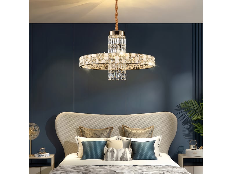  Lustre 3 anneaux en cristal c – led 72 w intégrée, éclairage 3 couleurs ASLED-688 - Conforama C