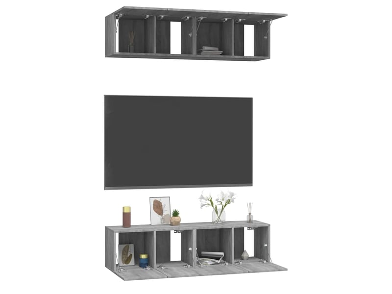  Lot de 4 meuble tv mural, meuble tv suspendu sonoma gris 60x30x30cm bois d'ingénierie  - Conforama C