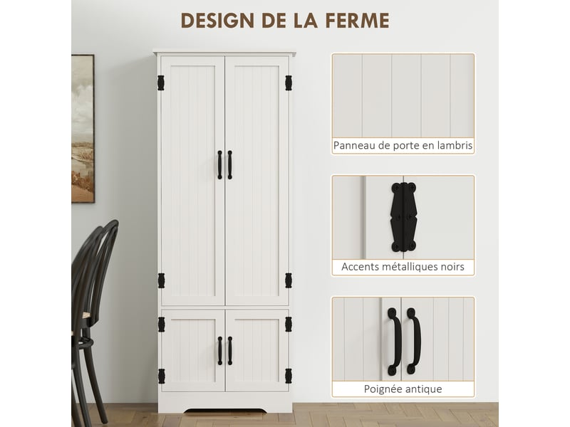  Buffet de cuisine armoire de cuisine contemporaine multi-rangements 2 placards 3 étagères mdf blanc panneaux particules  - Conforama E