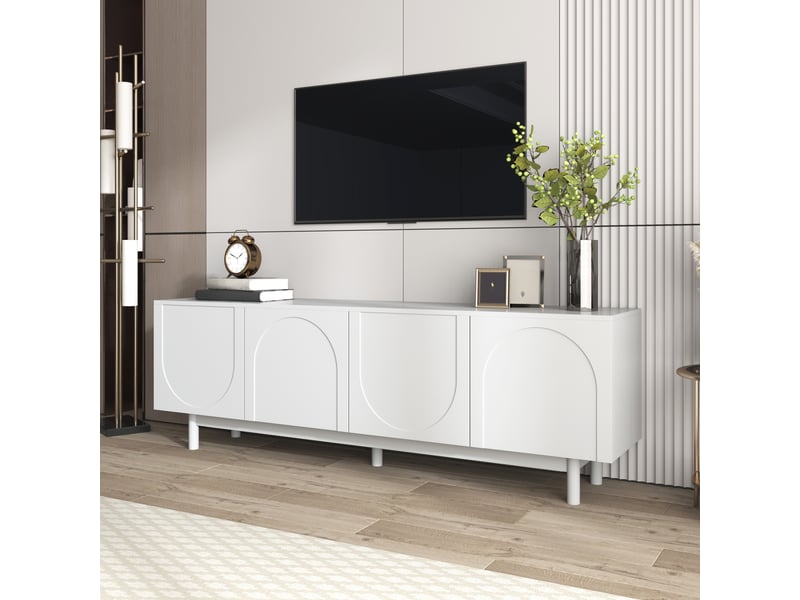 Meuble tv 175 cm – blanc – 4 portes push‑open – étagères réglables - buffet bas et table tv moderne - meuble tv salon rangement naturel - Conforama D
