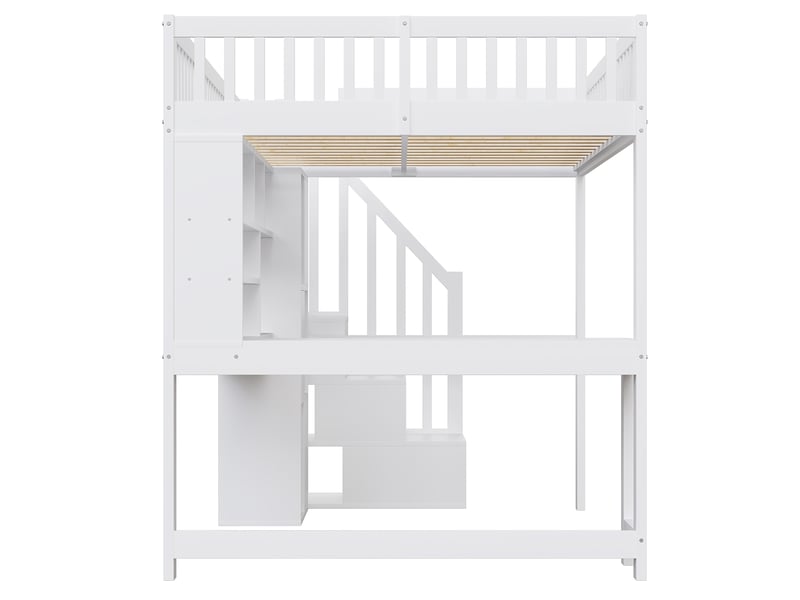  Lit mezzanine blanc 140x200 cm, led, bureau, escalier-rangement et étagères  - Conforama D