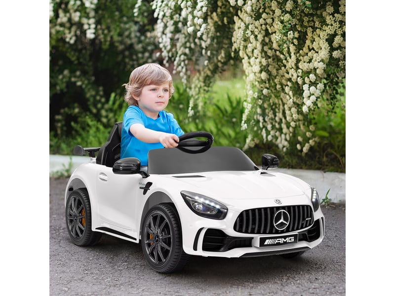  Voiture électrique pour enfants, mercedes, 3-5 kmh, télécommande, lumières et musique, blanche  - Conforama D