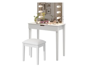 Coiffeuse 2 tiroir(s) Miroir LED intégrée avec 1 tabouret(s) inclu(s)  STILVORA   coloris noir