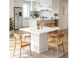 Table de salle à manger carrée blanche 90 x 90 cm pour 4 personnes, pratique pour vos repas quotidiens