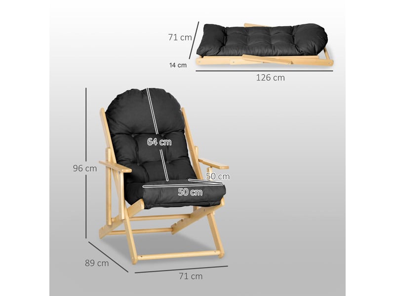 Fauteuil relax pliable et inclinable en bois massif et tissu 71x89x96 cm  - Conforama C