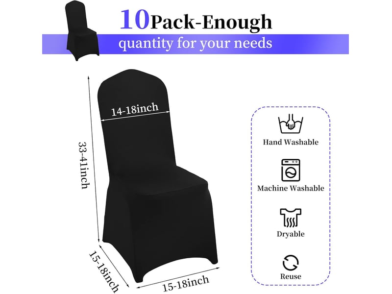  Lot de 10 housses de chaise de mariage extensibles en spandex noir, housses de chaise universelles, adaptées aux mariages, événements, banquets, fête XLH-ZLS-009313ZLS - Conforama B